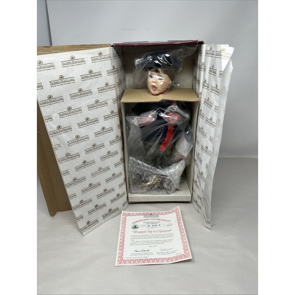 Ashton-Drake Galleries Wrapped Up In Christmas Porcelain Doll New w/COA